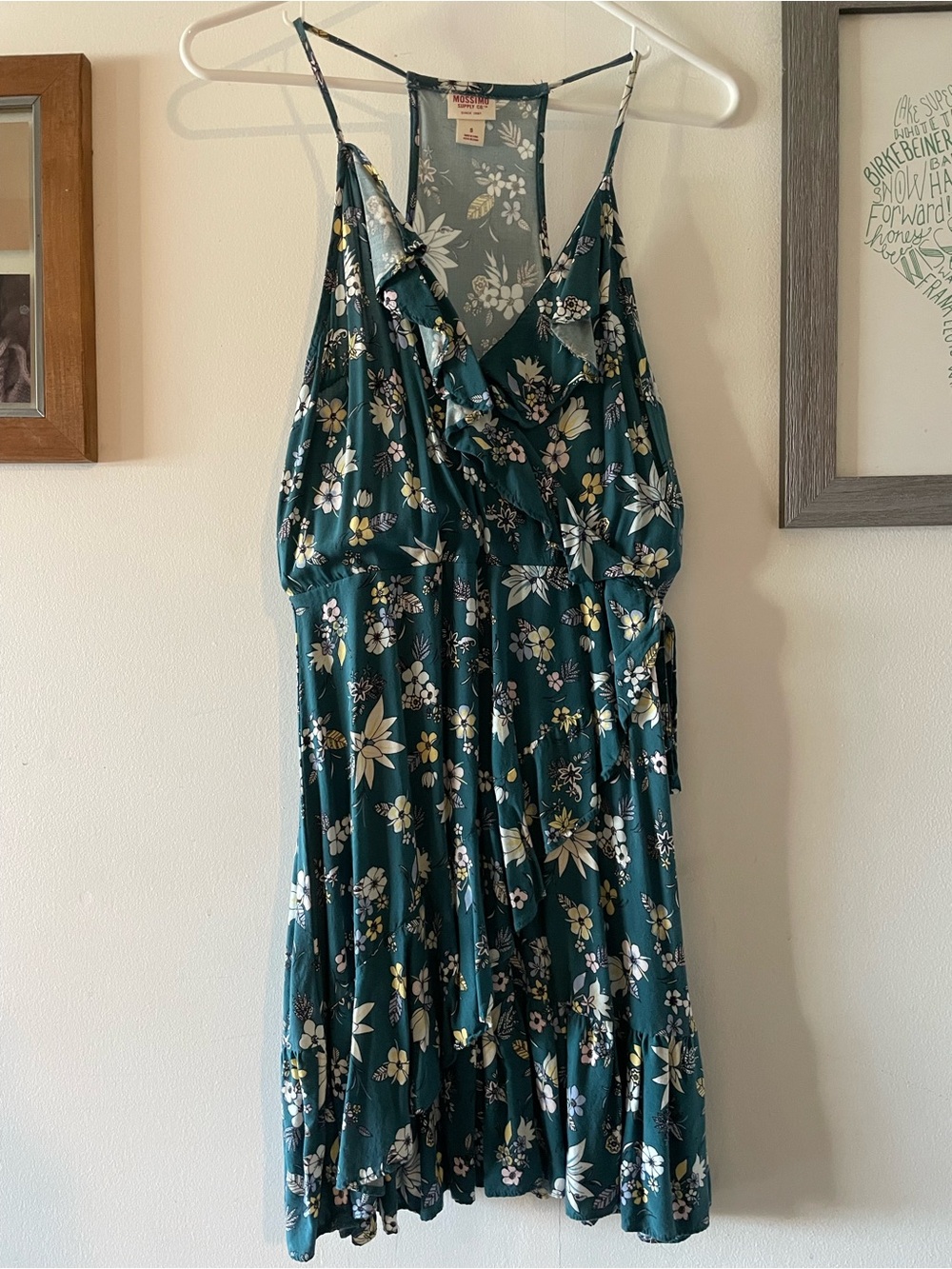 Mossimo Supply Co. Teal Floral Dress Top with White Accents